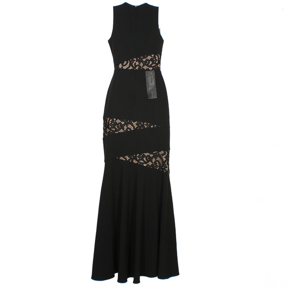 BCBG MAXAZRIA Black Dominique Lace Panel Stretch Crepe Sleeveless Gown 0 - Picture 5 of 6